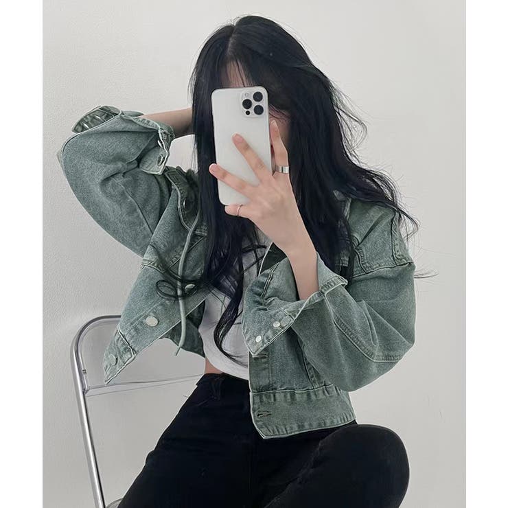 クロップドフード付きデニムジャケット Gジャン ジャンパー | Riff | 詳細画像7 