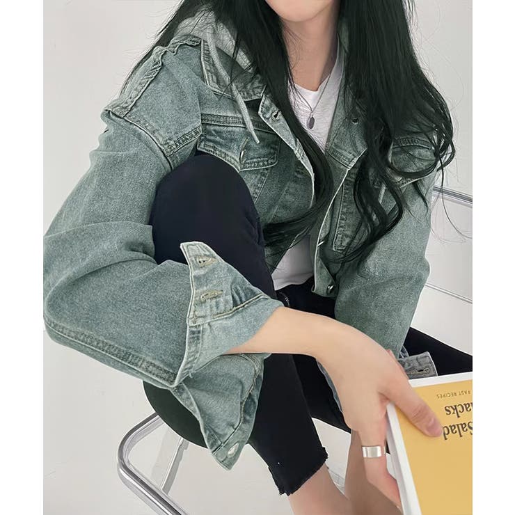 クロップドフード付きデニムジャケット Gジャン ジャンパー | Riff | 詳細画像8 