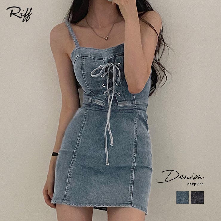 デニムミニワンピ レースアップ リボン | Riff | 詳細画像1 