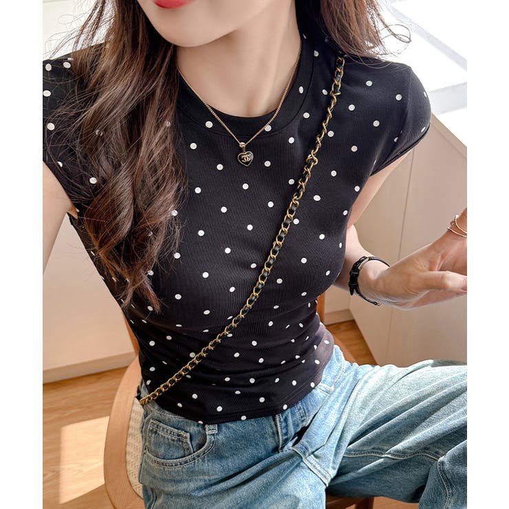 ドット柄ショートスリーブTシャツ フレンチスリーブ Tシャツ | Riff | 詳細画像3 