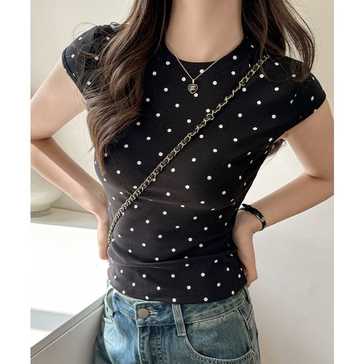 ドット柄ショートスリーブTシャツ フレンチスリーブ Tシャツ | Riff | 詳細画像5 