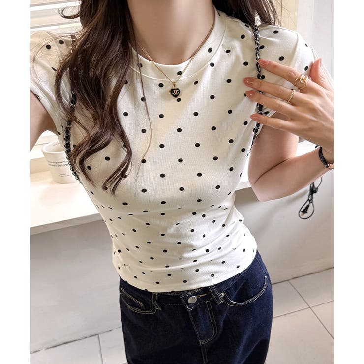 ドット柄ショートスリーブTシャツ フレンチスリーブ Tシャツ | Riff | 詳細画像8 