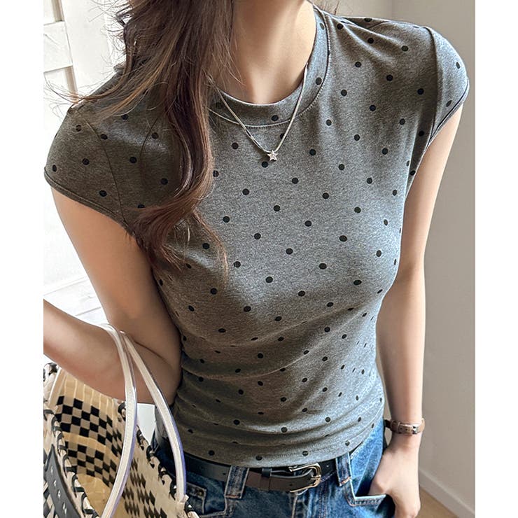 グレー | ドット柄ショートスリーブTシャツ フレンチスリーブ Tシャツ | Riff