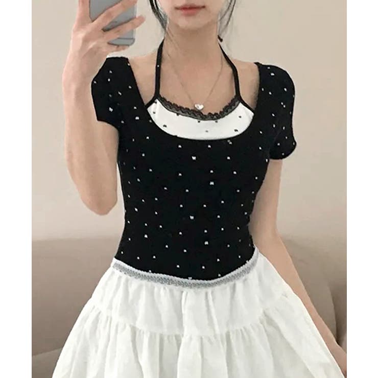 レイヤード風リボン柄Tシャツ カップ付き パッド付き | Riff | 詳細画像17 