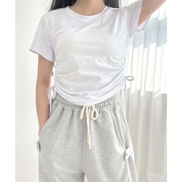サイドシャーリングTシャツ 半袖 クロップド丈 | Riff | 詳細画像3 