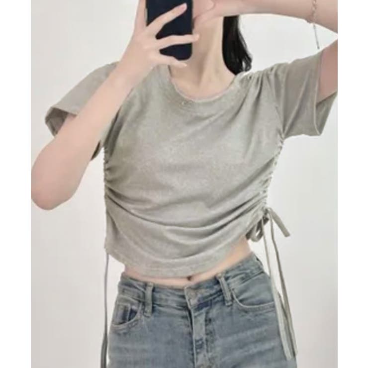 グレー | サイドシャーリングTシャツ 半袖 クロップド丈 | Riff