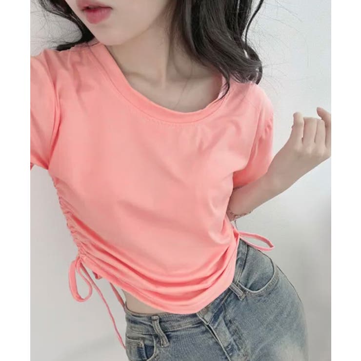ピンク | サイドシャーリングTシャツ 半袖 クロップド丈 | Riff
