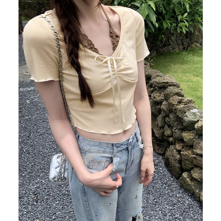 胸リボンレイヤード風トップス 重ね着風 ドッキング | Riff | 詳細画像17 