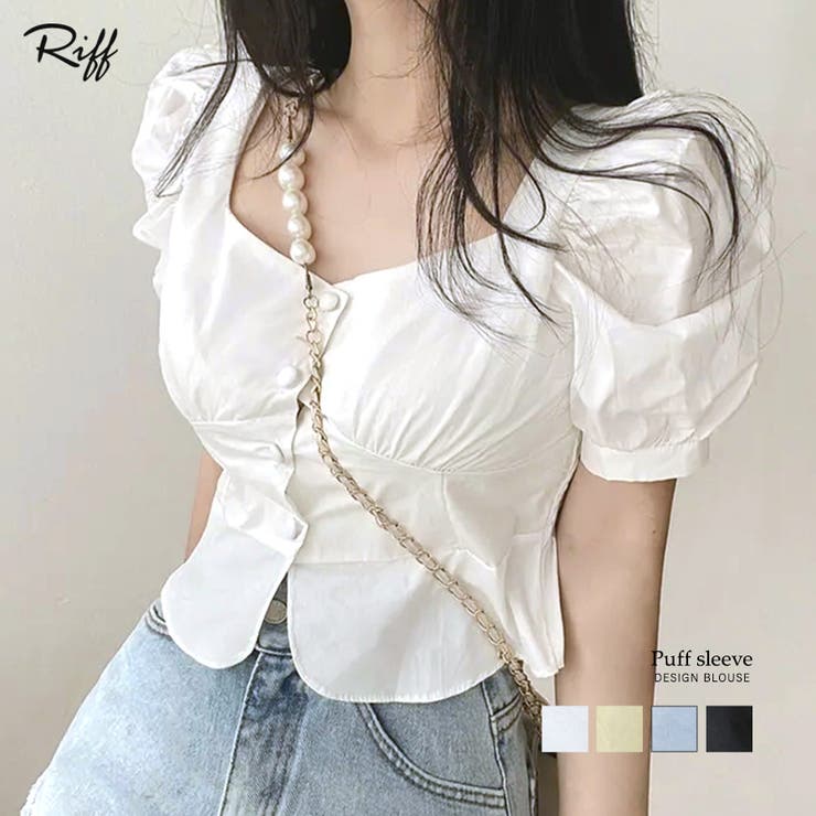 バックシャーリングパフスリーブ ブラウス ショート丈 | Riff | 詳細画像1 