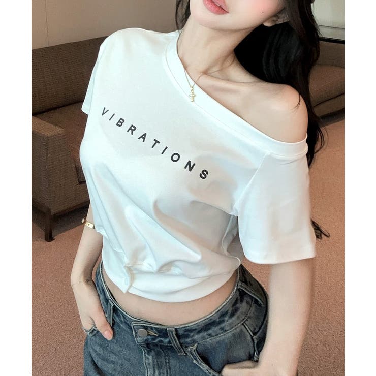 ワンショルロゴプリントTシャツ 裾ボタン ワンショルダー | Riff | 詳細画像5 