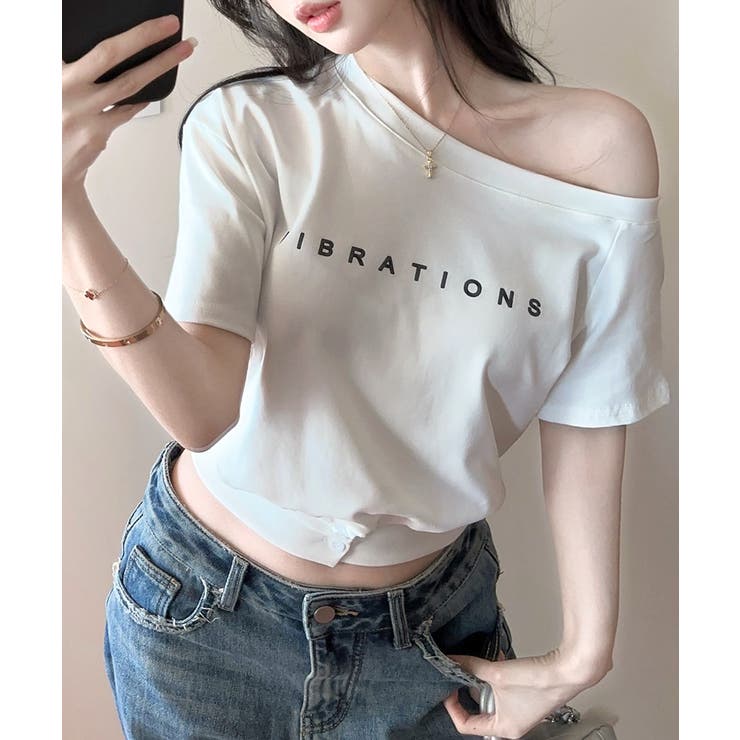 ワンショルロゴプリントTシャツ 裾ボタン ワンショルダー | Riff | 詳細画像6 