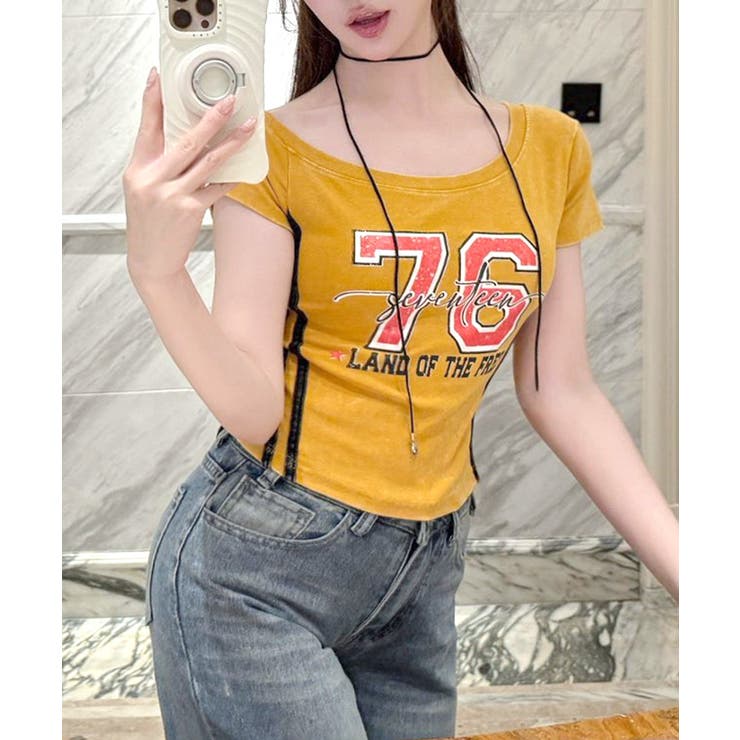 ピグメント加工サイドラインプリントTシャツ ワンショルダー ショート丈 | Riff | 詳細画像10 