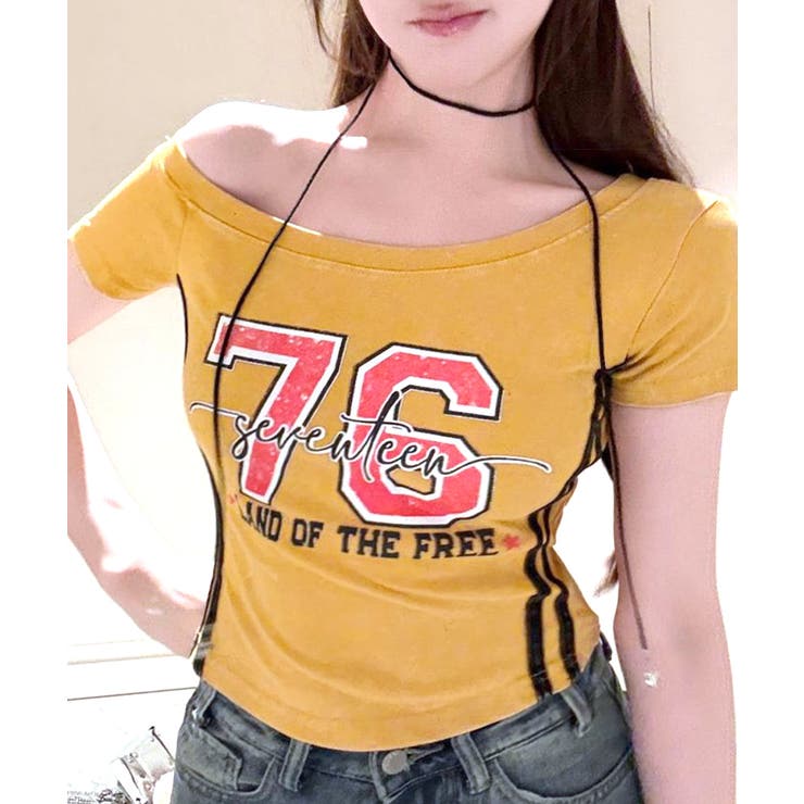 ピグメント加工サイドラインプリントTシャツ ワンショルダー ショート丈 | Riff | 詳細画像11 