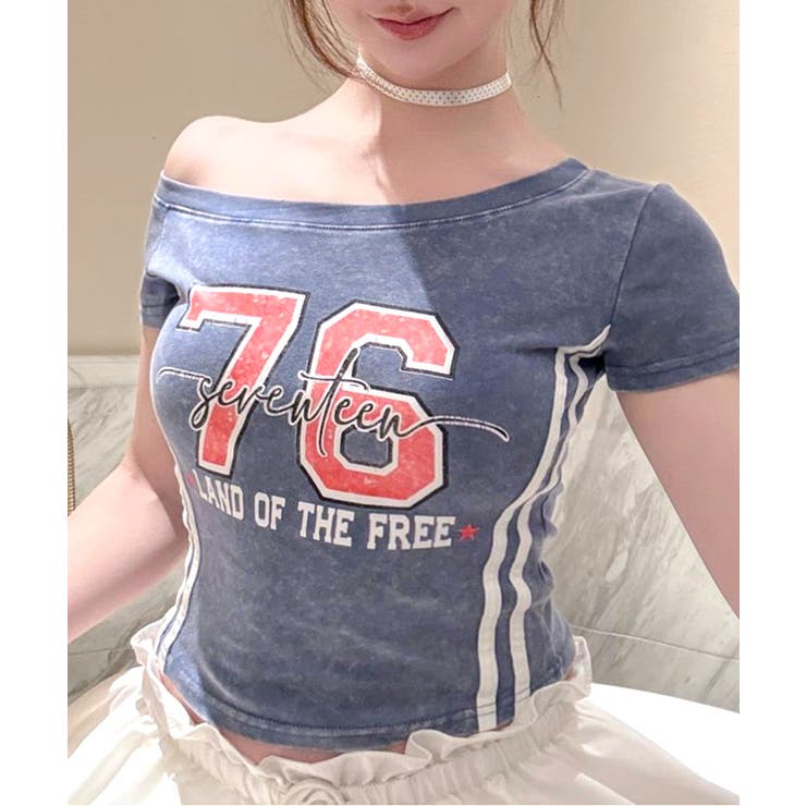 ピグメント加工サイドラインプリントTシャツ ワンショルダー ショート丈 | Riff | 詳細画像2 