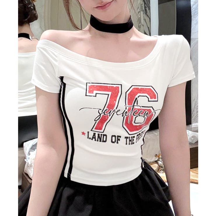 ピグメント加工サイドラインプリントTシャツ ワンショルダー ショート丈 | Riff | 詳細画像23 