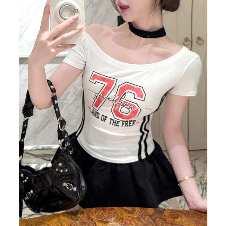ピグメント加工サイドラインプリントTシャツ ワンショルダー ショート丈 | Riff | 詳細画像24 