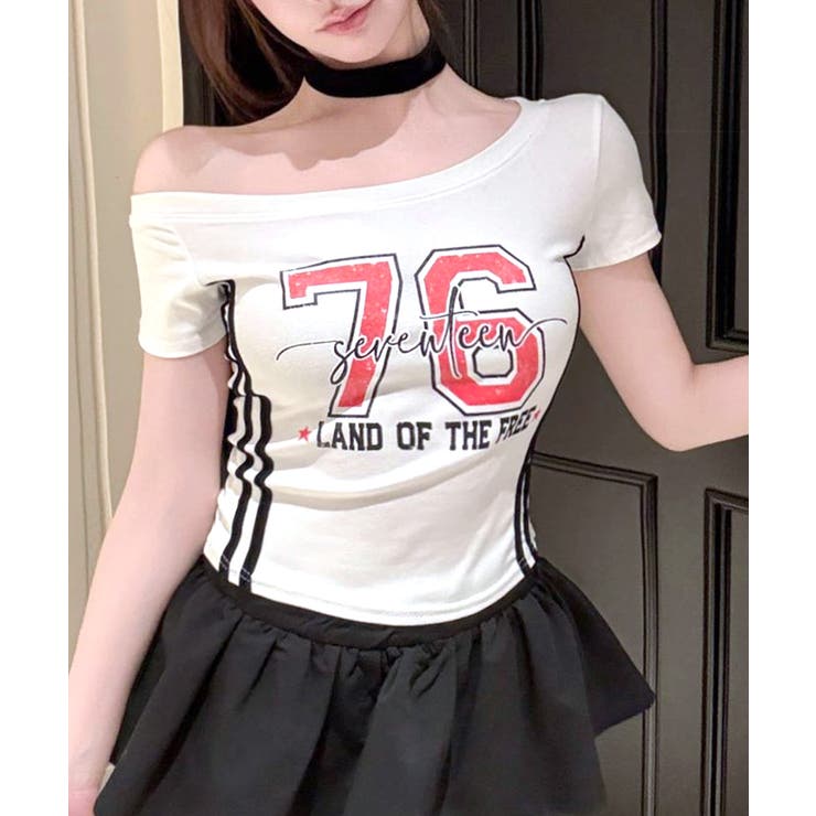 ピグメント加工サイドラインプリントTシャツ ワンショルダー ショート丈 | Riff | 詳細画像25 