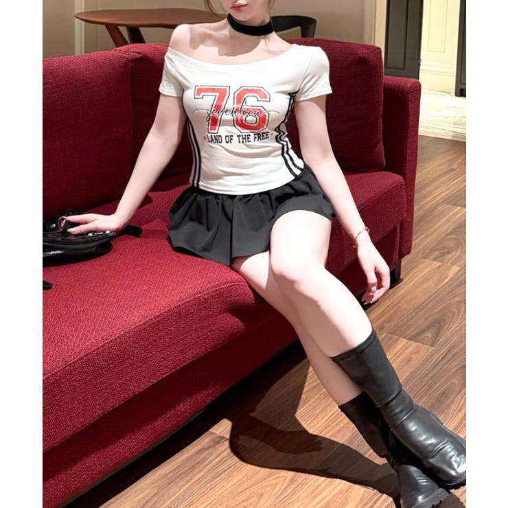 ピグメント加工サイドラインプリントTシャツ ワンショルダー ショート丈 | Riff | 詳細画像27 