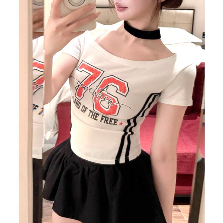 ピグメント加工サイドラインプリントTシャツ ワンショルダー ショート丈 | Riff | 詳細画像28 