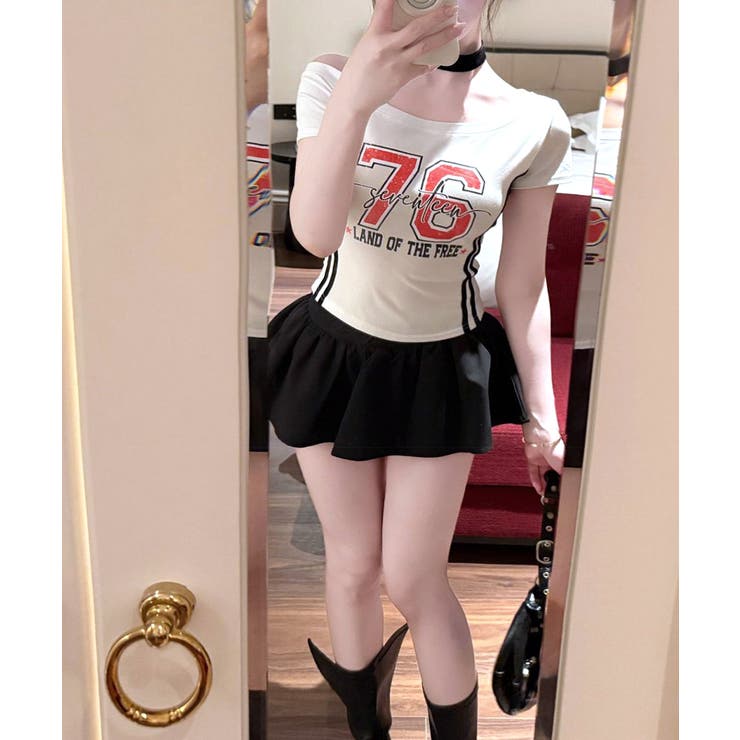 ピグメント加工サイドラインプリントTシャツ ワンショルダー ショート丈 | Riff | 詳細画像29 