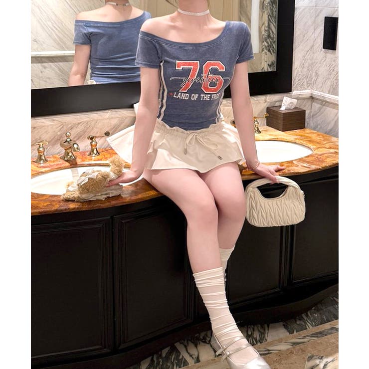 ピグメント加工サイドラインプリントTシャツ ワンショルダー ショート丈 | Riff | 詳細画像3 
