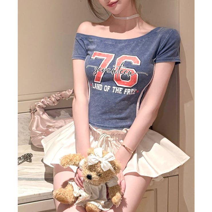 ピグメント加工サイドラインプリントTシャツ ワンショルダー ショート丈 | Riff | 詳細画像4 