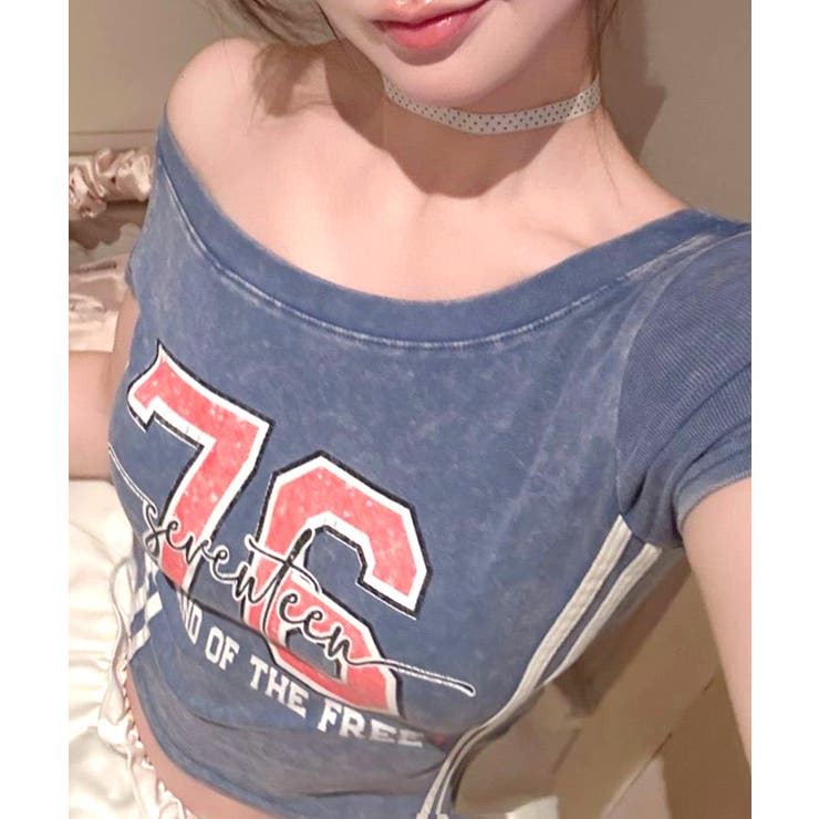 ピグメント加工サイドラインプリントTシャツ ワンショルダー ショート丈 | Riff | 詳細画像6 