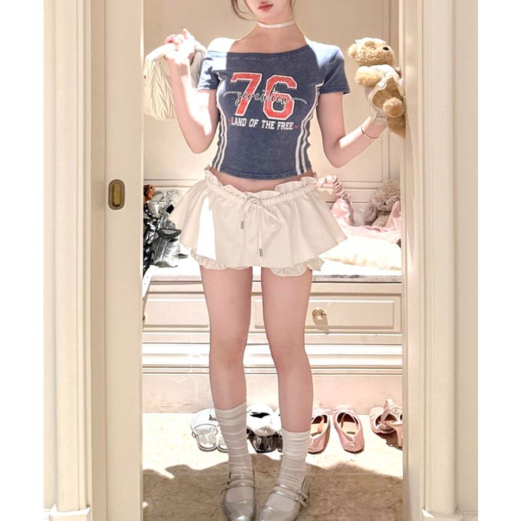 ピグメント加工サイドラインプリントTシャツ ワンショルダー ショート丈 | Riff | 詳細画像7 
