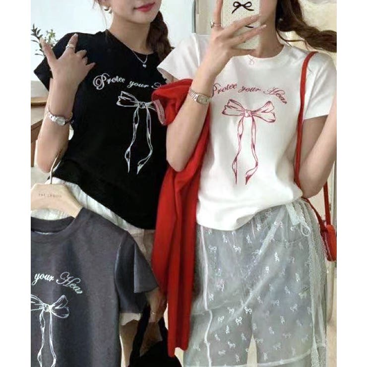 リボンプリントTシャツ プリントT クルーネック | Riff | 詳細画像2 