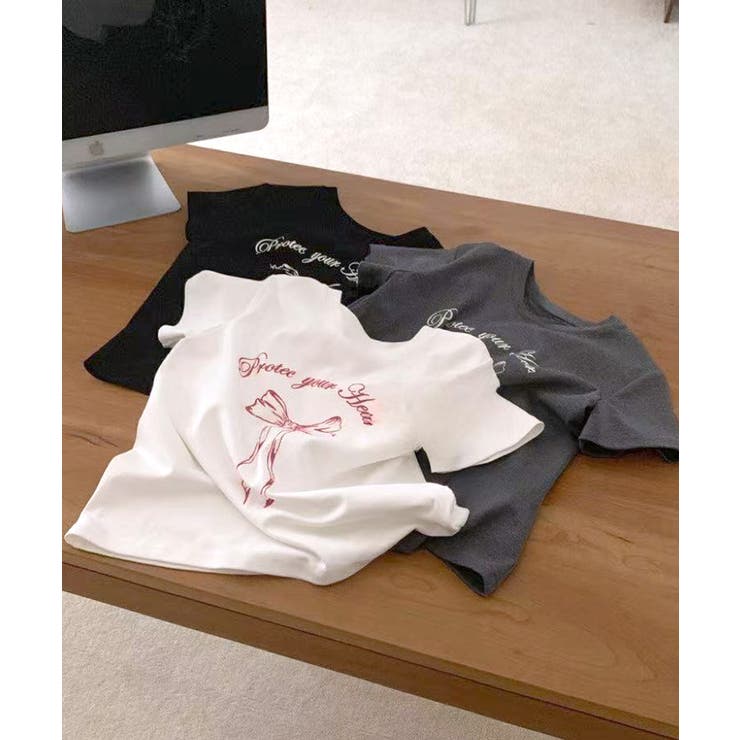 リボンプリントTシャツ プリントT クルーネック | Riff | 詳細画像3 