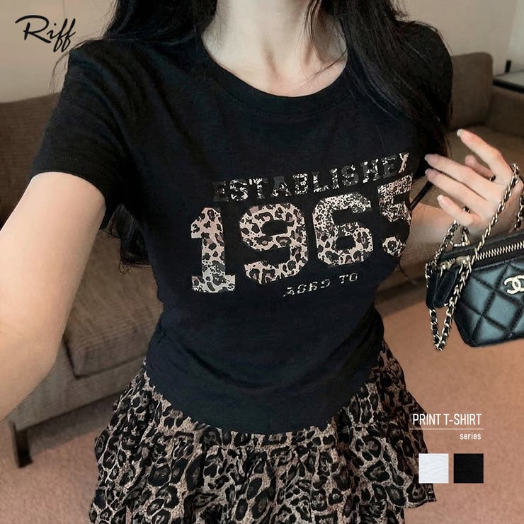 レオパード柄ナンバープリントTシャツ プリントT クルーネック | Riff | 詳細画像1 