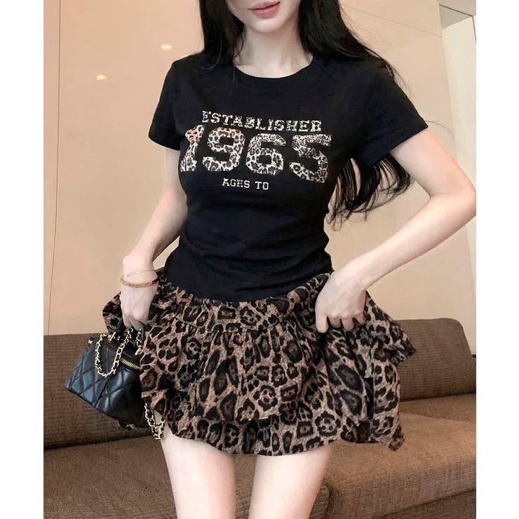 レオパード柄ナンバープリントTシャツ プリントT クルーネック | Riff | 詳細画像10 