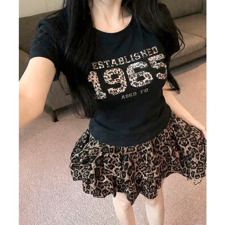 レオパード柄ナンバープリントTシャツ プリントT クルーネック | Riff | 詳細画像11 