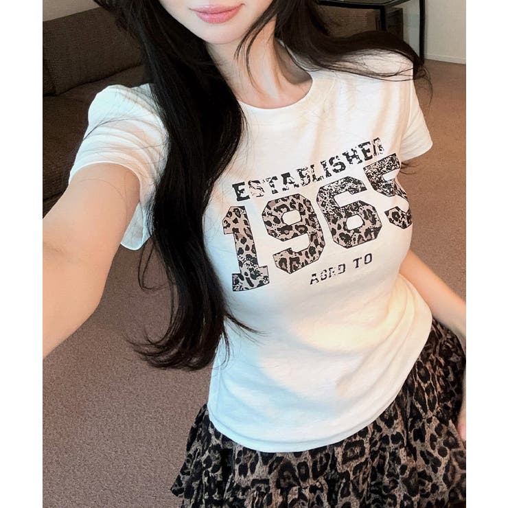 レオパード柄ナンバープリントTシャツ プリントT クルーネック | Riff | 詳細画像5 