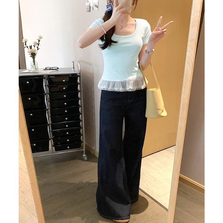 裾レースUネックTシャツ カットソー プルオーバー | Riff | 詳細画像12 
