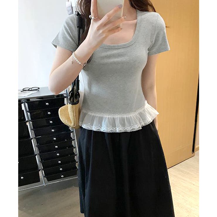 裾レースUネックTシャツ カットソー プルオーバー | Riff | 詳細画像17 