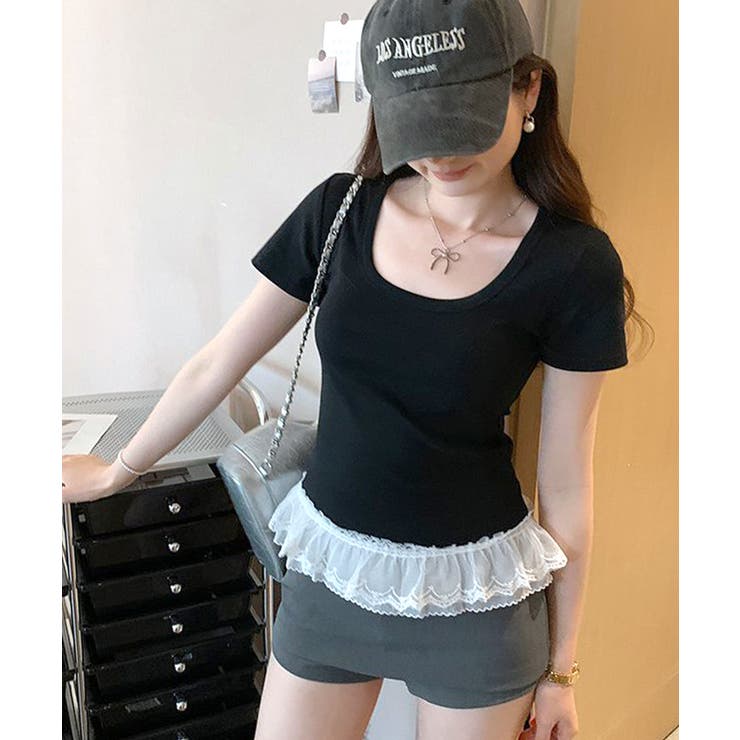 裾レースUネックTシャツ カットソー プルオーバー | Riff | 詳細画像19 