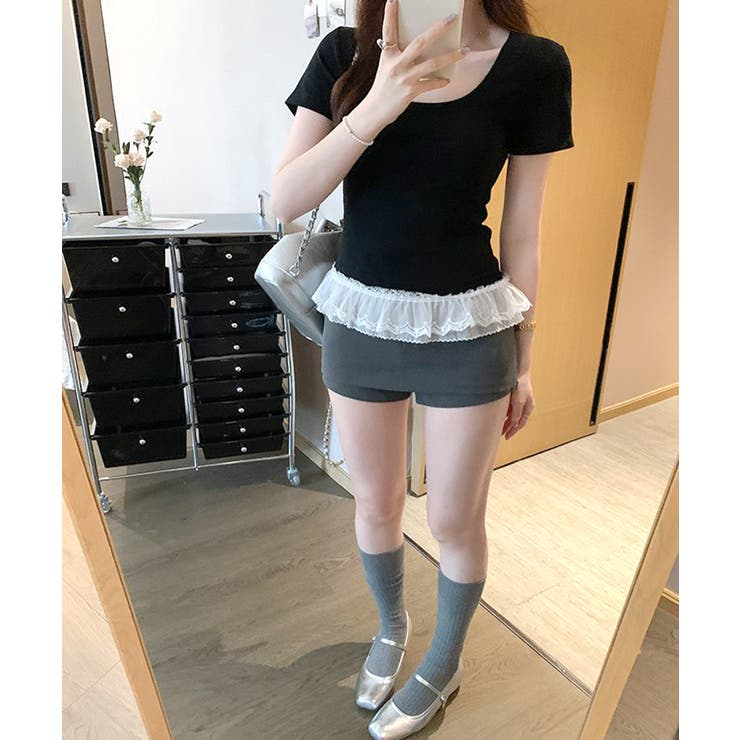 裾レースUネックTシャツ カットソー プルオーバー | Riff | 詳細画像22 