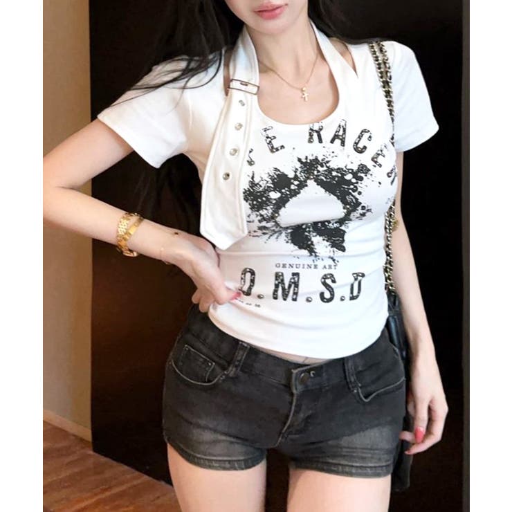 ベルトデザインプリントTシャツ ロゴプリント ショート丈 | Riff | 詳細画像11 