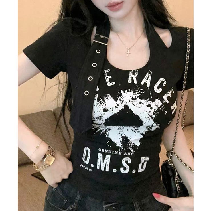 ベルトデザインプリントTシャツ ロゴプリント ショート丈 | Riff | 詳細画像3 