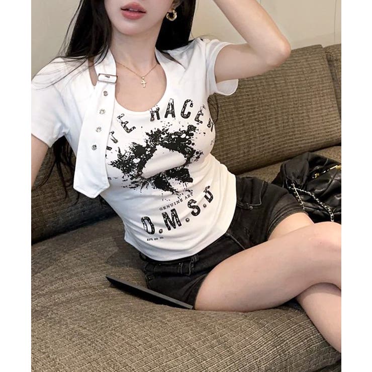 ベルトデザインプリントTシャツ ロゴプリント ショート丈 | Riff | 詳細画像6 
