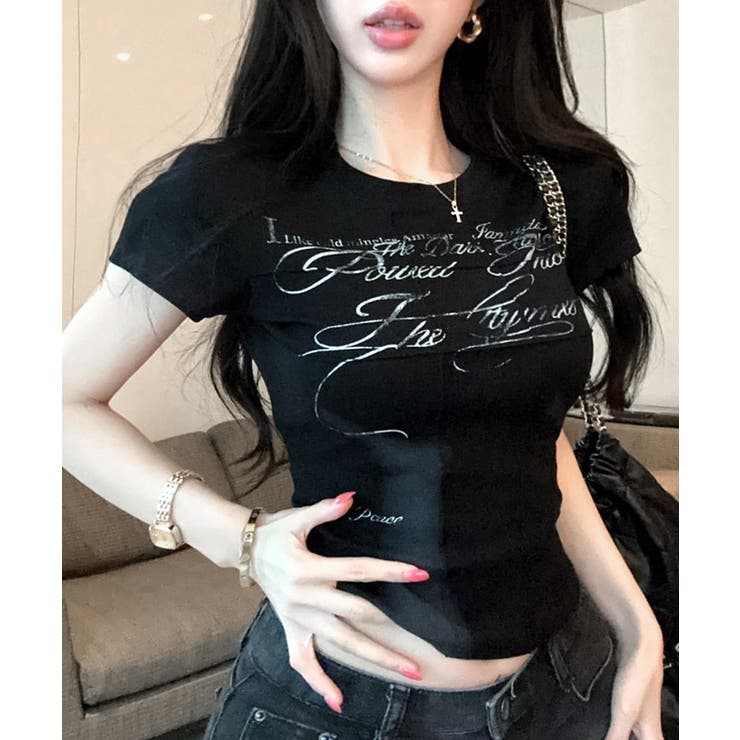ブラック | ロゴデザインTシャツ プリントT クルーネック | Riff