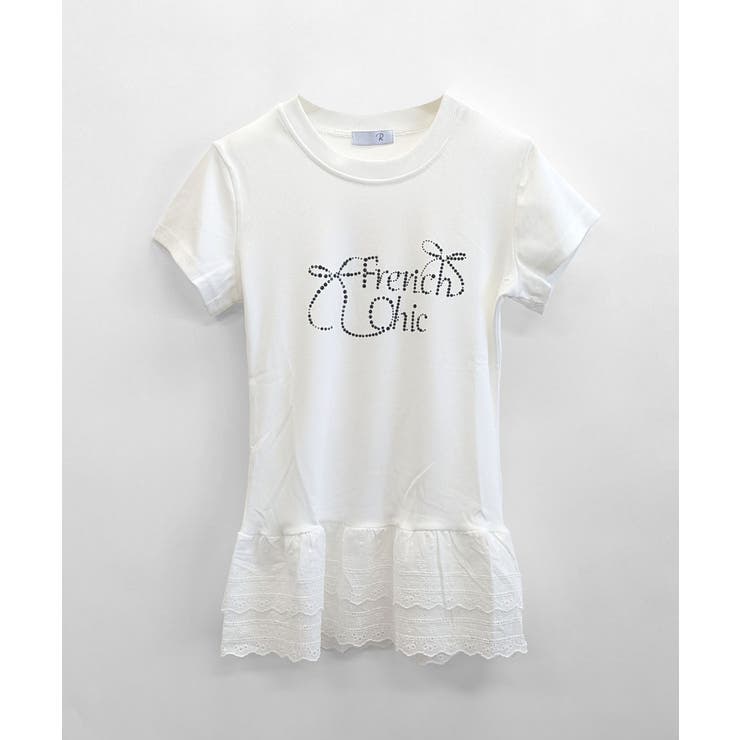 ラインストーンリボンデザイン裾レースTシャツ フリル ビジュー | Riff | 詳細画像23 