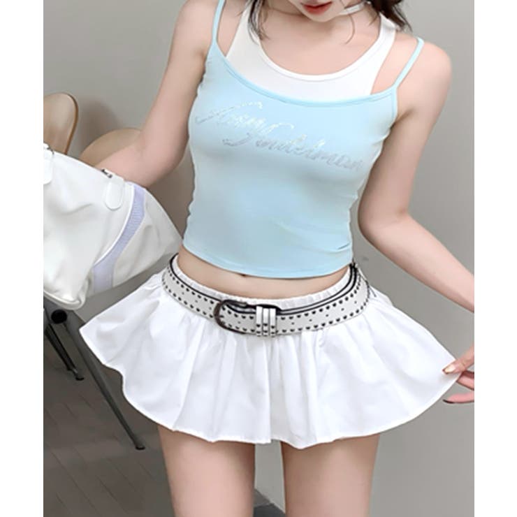 レイヤード風ラインストーンキャミソール 重ね着風 フェイクレイヤード | Riff | 詳細画像3 
