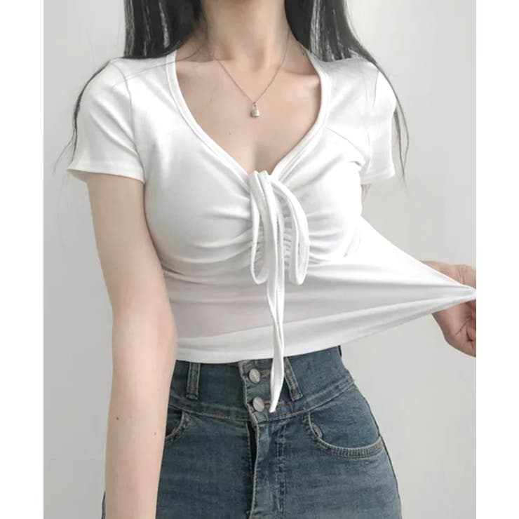 フロントギャザーリボントップス Tシャツ カットソー | Riff | 詳細画像5 