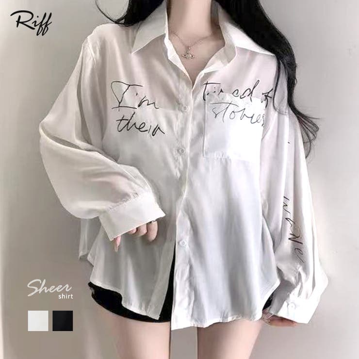 英字プリントシアーシャツ シースルー オーバーサイズ | Riff | 詳細画像1 