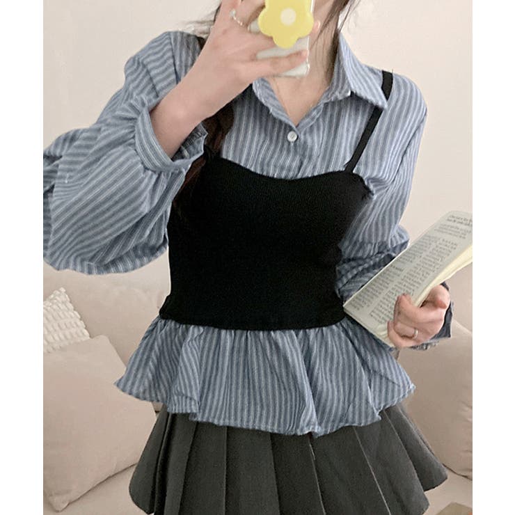 ビスチェレイヤード風ストライプシャツ フェイクレイヤード ドッキング | Riff | 詳細画像17 