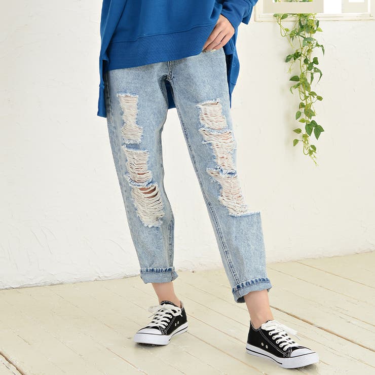 スラブデニム5ポケ破れ加工マムパンツ ダメージ ダメージデニム 品番 Netw Riff リフ のレディースファッション 通販 Shoplist ショップリスト