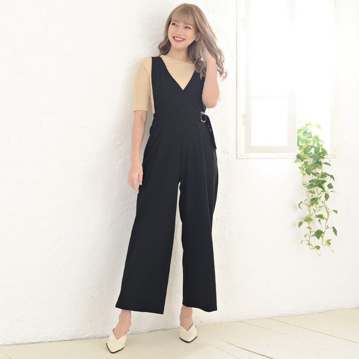 カシュクールワイドパンツコンビネゾン オールインワン サロペット