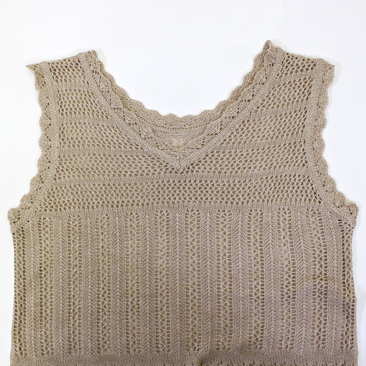 透かし編みインナー付ロングワンピース かぎ針編み サマーニット